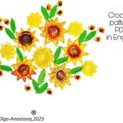 Bouquet with crochet sunflowers crochet pattern , crochet motif , crochet flower pattern , crochet decor .