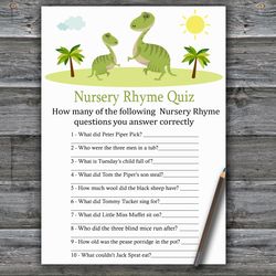 Dinosaur Nursery rhyme quiz baby shower game card,Dino themed Baby shower games printable,Fun Baby Shower Activity-371