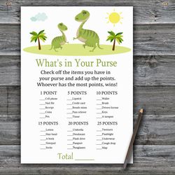 Dinosaur What's in your purse game,Dino themed Baby shower games printable,Fun Baby Shower Activity,Instant Download-371