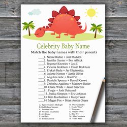 Red Dinosaur Celebrity baby name game card,Dinosaur Baby shower games printable,Fun Baby Shower Activity--370