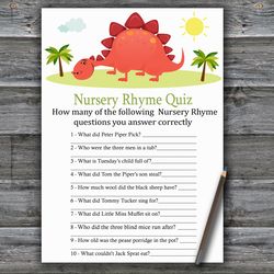 Red Dinosaur Nursery rhyme quiz baby shower game card,Dinosaur Baby shower games printable,Fun Baby Shower Activity-370