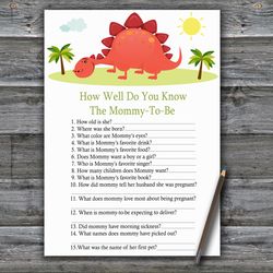 Red Dinosaur How well do you know baby shower game card,Dinosaur Baby shower games printable,Fun Baby Shower Activity370