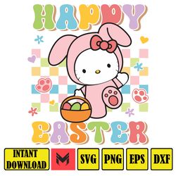 happy easter svg, retro easter svg, easter sublimation, kawaii svg, cute cat easter svg, pink kitty design, kitty png sv