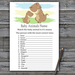 Dinosaur Baby animals name game card,Dinosaur themed Baby shower games,Fun Baby Shower Activity,Instant Download-369