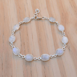 Moonstone Gemstone Adjustable Bracelet, 925 Sterling Silver & Multi Oval Crystal Handmade Boho And Hippie Jewelry, Gift