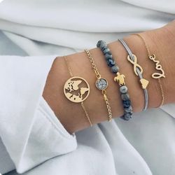 blue turtle bracelet - set of bracelets  - bangle bracelets - bracelet with stones - gift for daughter
