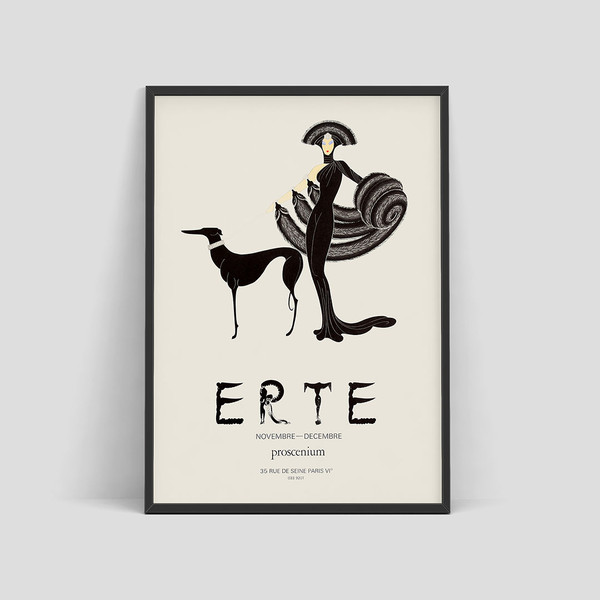 Erte  - Original Vintage Art Deco Style Exhibition Poster - Lady And Greyhound Dog.jpg