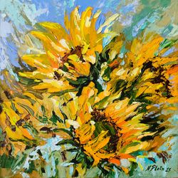 Sunflower painting Flower Original Art 10 by 10 inches Floral Artwork impasto oil painting art by Natalia Plotnikova