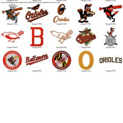 Collection MLB BALTIMORE ORIOLES LOGO'S Embroidery Machine Designs