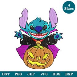 Stitch Halloween Pumpkin Machine Embroidery Design File 4 Sizes, Halloween Embroidery, Pumpkin Embroidery File PES DSt
