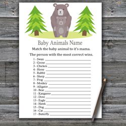 Bear Baby animals name game card,Woodland Baby shower games printable,Fun Baby Shower Activity,Instant Download-368