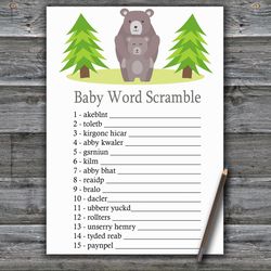Bear Baby word scramble game card,Woodland Baby shower games printable,Fun Baby Shower Activity,Instant Download-368