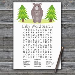 Bear Baby shower word search game card,Woodland Baby shower games printable,Fun Baby Shower Activity,Instant Download368