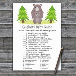 Bear Celebrity baby name game card,Woodland Baby shower games printable,Fun Baby Shower Activity,Instant Download-368