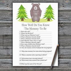 Bear How well do you know baby shower game card,Woodland Baby shower games printable,Fun Baby Shower Activity--368