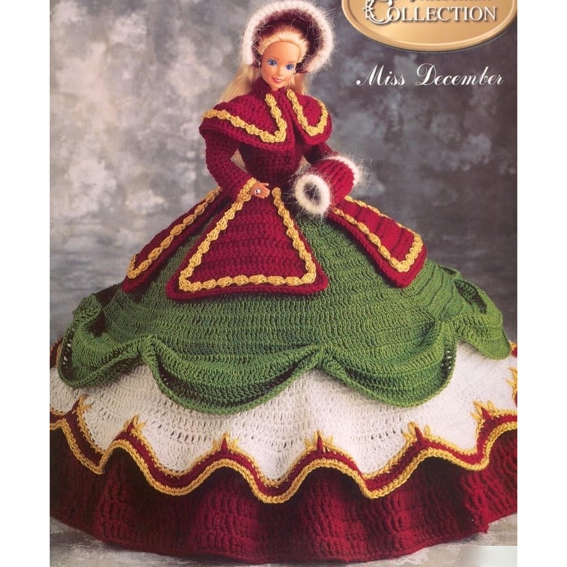 Fashion doll Barbie gown crochet vintage pattern-Miss December.jpg