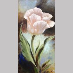 original handmade oil painting big pale pink tulip wall art painting living room wall decor