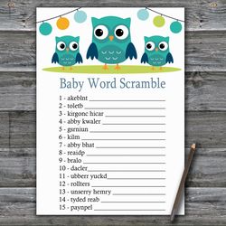 Owl Baby word scramble game card,Owl Baby shower games printable,Fun Baby Shower Activity,Instant Download-367
