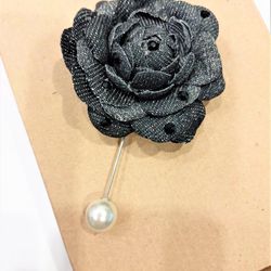 Black denim brooch, Denim flower lapel pin, Denim boutonniere, Denim wedding lapel pin, Denim rose brooch,  Denim flower