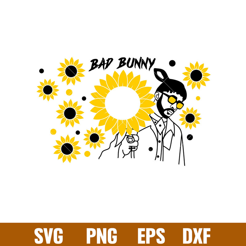 Bad Bunny And Sunflower Full Wrap, Bad Bunny And Sunflower Full Wrap Svg, Starbucks Svg, Coffee Ring Svg, Cold Cup Svg, png, eps, dxf file.jpg