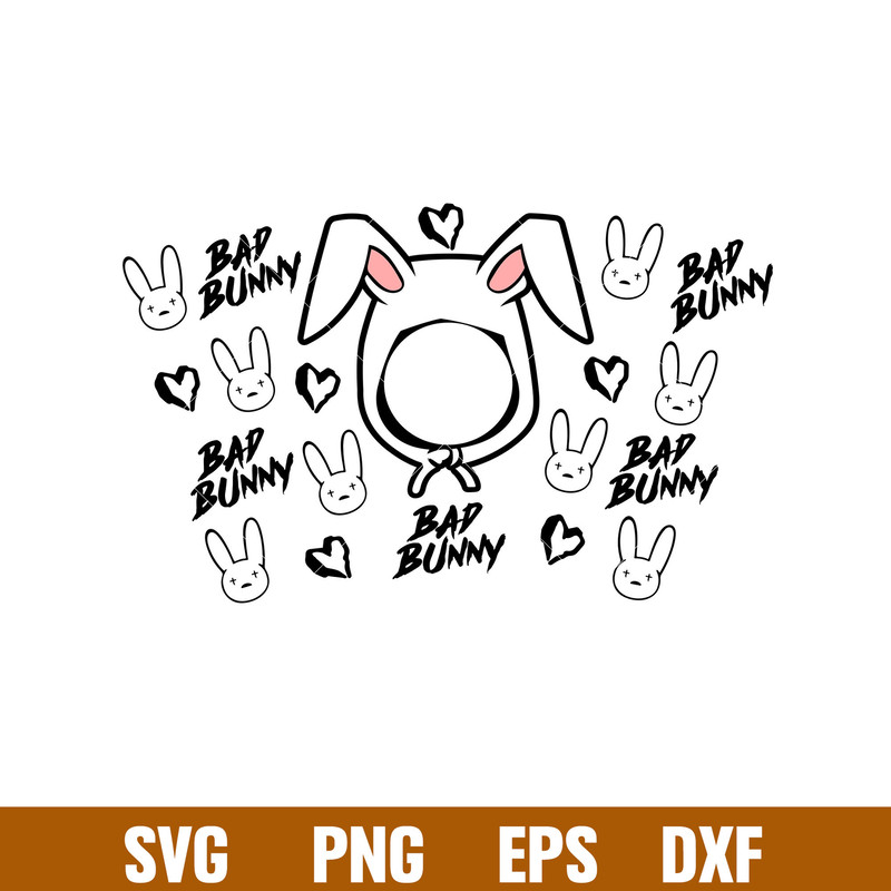 Bad Bunny Ears Full Wrap, Bad Bunny Ears Full Wrap Svg, Starbucks Svg, Coffee Ring Svg, Cold Cup Svg,png, dxf, eps file.jpg