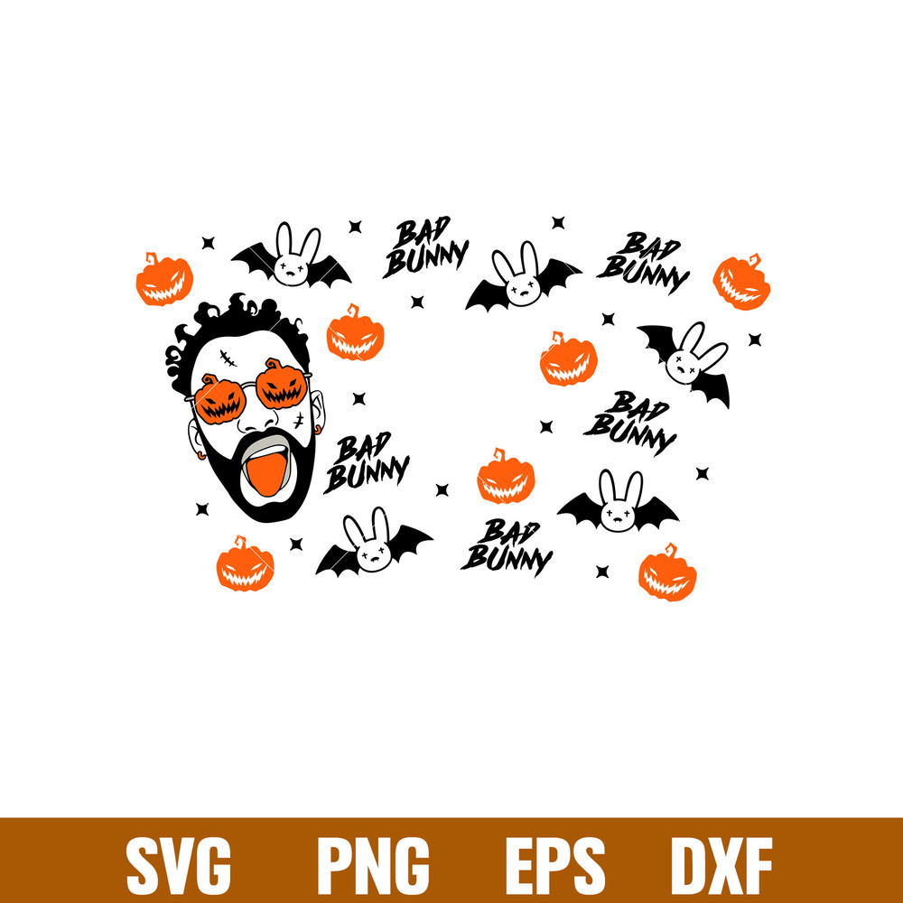 Bad Bunny Halloween Full Wrap, Bad Bunny Halloween Full Wrap SVG, Bad Bunny Starbucks Cup svg, png, dxf, eps file.jpg