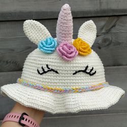 Crochet pattern unicorn bucket hat