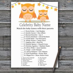 Sleeping Owl Celebrity baby name game card,Owl Baby shower games printable,Fun Baby Shower Activity,Instant Download-366