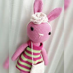 Pink crocheted doll bunny | Plush toy bunny