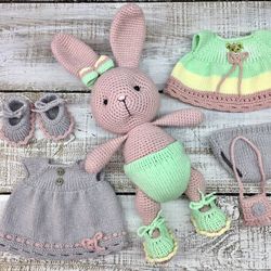 Easter bunny, Stuffed bunny plush with two sets of clothes