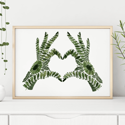 Watercolor print LOVE, green heart illustration (DIGITAL)