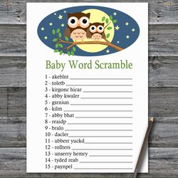 Owl Baby word scramble game card,Woodland Baby shower games printable,Fun Baby Shower Activity,Instant Download-365
