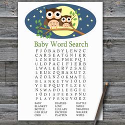 Owl Baby shower word search game card,Woodland Baby shower games printable,Fun Baby Shower Activity,Instant Download-365