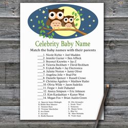Owl Celebrity baby name game card,Woodland Baby shower games printable,Fun Baby Shower Activity,Instant Download-365