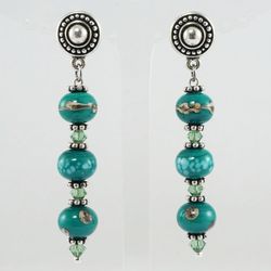 Teal Green Earrings Turquoise Lampwork Murano Glass Earrings Large Long Stud and Dangle Statement Earrings Jewelry 5082