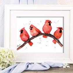 Birds red cardinal painting, watercolor paintings, handmade art bird watercolor red cardinals painting by Anne Gorywine