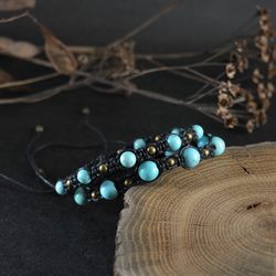 Turquoise bracelet Mens womens braided bracelets Couple adjustable armbands Gemstone wristlet Witchcraft jewelry