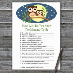 Owl How well do you know baby shower game card,Woodland Baby shower games printable,Fun Baby Shower Activity-365