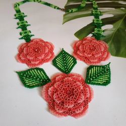 statement necklace flower necklace dainty necklace long beaded necklace seed bead necklace beaded necklace rose necklace