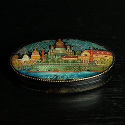 St Petersburg lacquer box hand painted miniature Russian decorative Art
