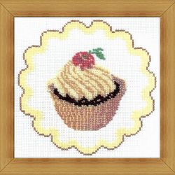 Cross Stitch Kit beginner embroiderers with beads and a cross with a counting mini-pattern for embroidery "Cake"