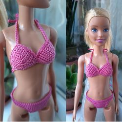Doll swim suit, Pink bikini for doll 11.5 inch, Fashion doll swimwear, Bathing suit for dolls, Doll clothes 1/6 scale
