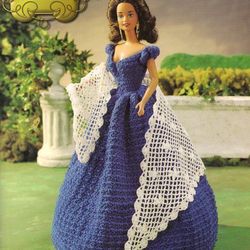crochet pattern PDF- Fashion doll Barbie- Belle in Blue Barbie Dress and Shawl Crochet Pattern - crochet vintage pattern