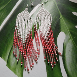 Beaded earrings with fringe seed bead boho earrings Pink beaded earrings with fringe Contemporary Triba Earrings