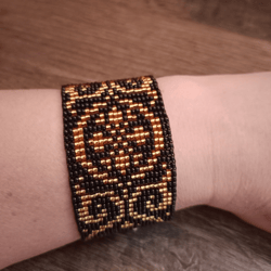 black and gold wide beaded bracelet geometric seed beaded bracelet elegant beaded bracelet wide geometric beaded bracele