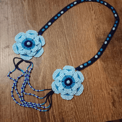 Huichol necklace Long seed bead necklace Beadwork necklace with blue roses Blue flower necklace for women Spectacular be