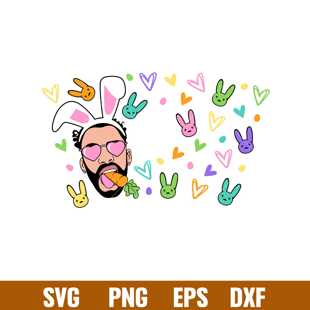 Easter Bad Bunny Full Wrap, Easter Bad Bunny Full Wrap Svg, Starbucks Svg, Coffee Ring Svg, Cold Cup Svg, png, dxf, eps file.jpg