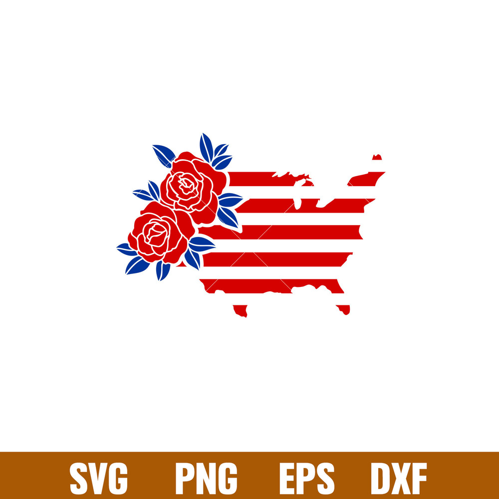 Floral USA Map, Floral USA Map Svg, 4th of July Svg, Patriotic Svg, Independence Day Svg, USA Svg, png,dxf,eps file.jpg