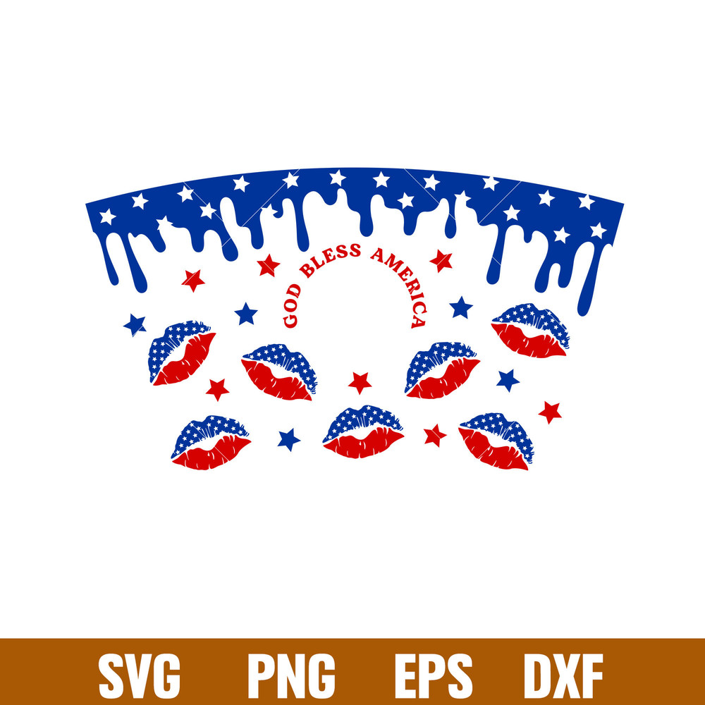 God Bless America Full Wrap, God Bless America Full Wrap Svg, Starbucks Svg, Coffee Ring Svg, Cold Cup Svg,png,dxf,eps file.jpg
