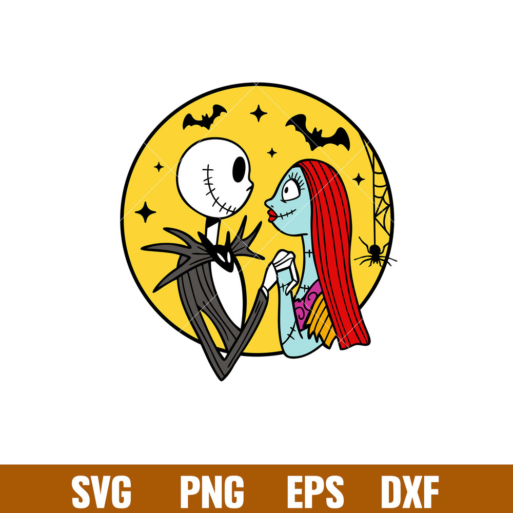 Jack And Sally Skellington, Jack And Sally Skellington Svg, Halloween Svg, Spooky Season Svg, Trick or Treat Svg, png, dxf, eps file.jpg